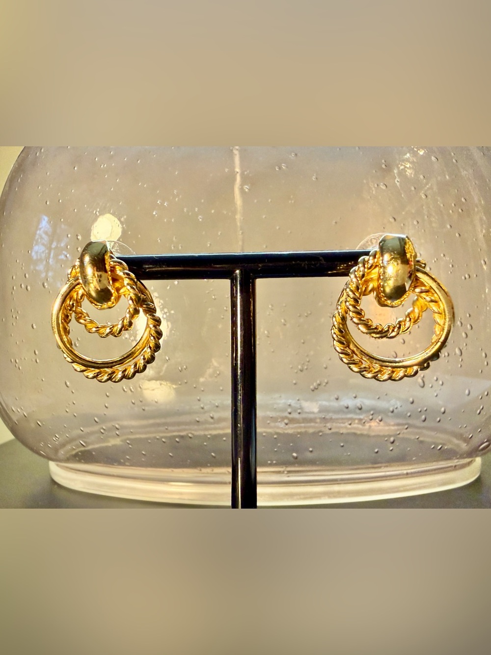 Vintage 1980s Signed Avon Gold Tone Door Knocker Stud Earrings